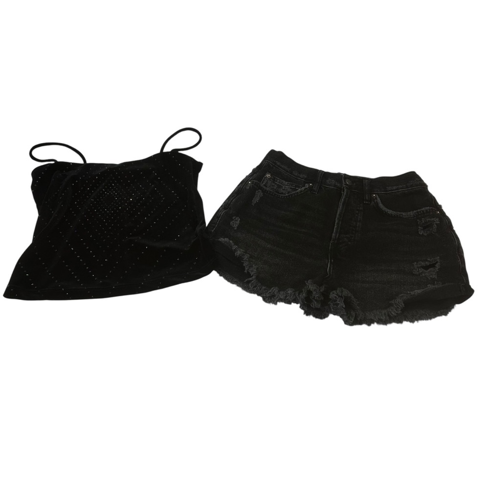 Free people lasso shorts blackwash sz 26 Y2K bonus vintage top whimsigoth med